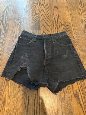 Agolde Black Distressed High-Rise Denim Shorts